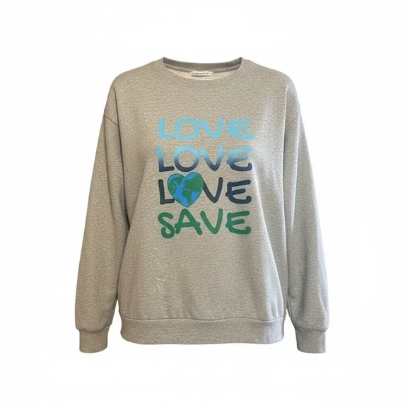 Ecothreads Graphic Sweatshirt Women’s Medium | Gray Blue Green Print | Cozy - Picture 2 of 11